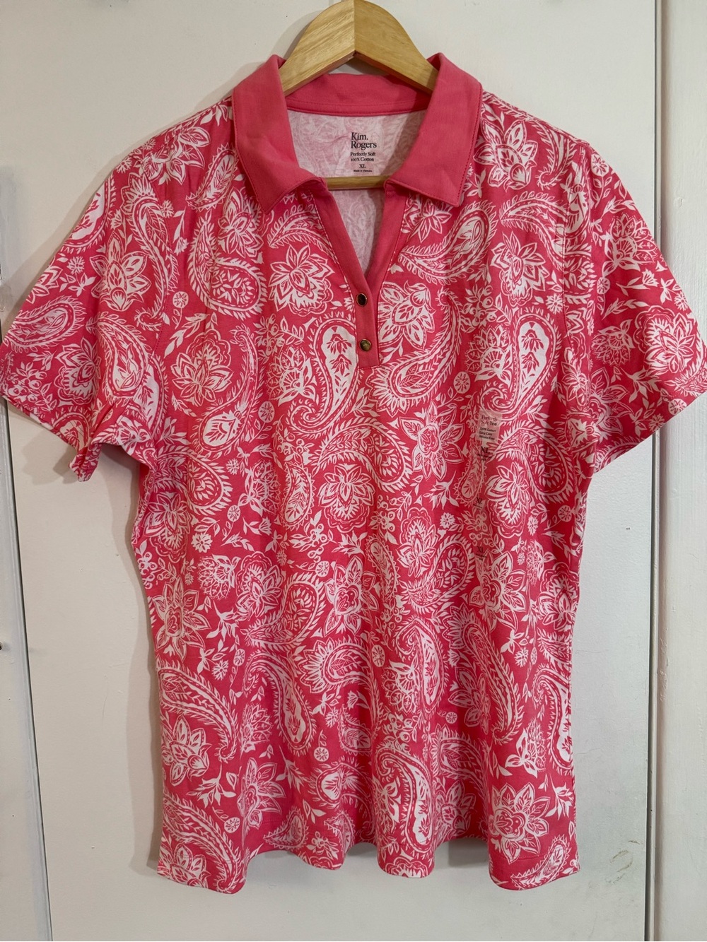 Kim Rogers Coral Pink Paisley Polo
